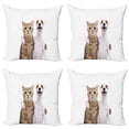 thumbnail image 1 of Animal Throw Pillow Cushion Case Pack of 4, Real Life Image of Friendly Animals on a Plain Backdrop, Modern Accent Double-Sided Print, 4 Sizes, Warm Taupe White, by Ambesonne, 1 of 2