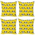 thumbnail image 1 of Ambesonne Animal Throw Pillow Cover 4 Pack, Smiling Panda Faces, 18", Yellow White and Black, 1 of 2