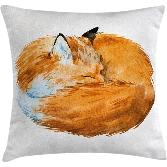 Animal Throw Pillow Cushion Cover, Fox Sleeping Funny Creature in Watercolor Art Design, Decorative Square Accent Pillow Case, 18" X 18", Apricot and White