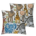 thumbnail image 1 of Animal Throw Pillow Cushion Cover  Giraffe Elephant Zebra Turtle Kids Nursery Baby Themed Cartoon Comic Print, Zippered Double-Side Digital Print Decor, White Orange, 1 of 7