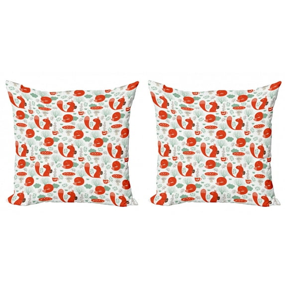 Ambesonne Animal Throw Pillow Cover 2 Pack, Squirrel and Fox Woods Tea, 20", Reseda Green Dark Brown