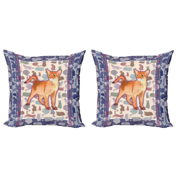 Ambesonne Animal Throw Pillow Cover 2 Pack, Cats Composition, 24", Multicolor