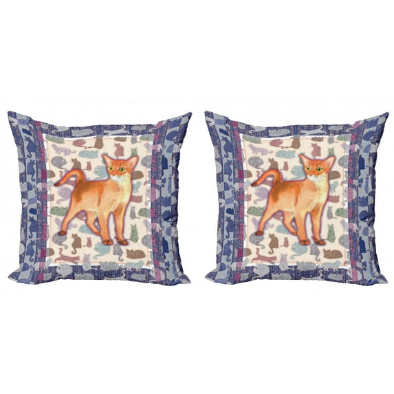 Ambesonne Animal Throw Pillow Cover 2 Pack, Cats Composition, 18", Multicolor