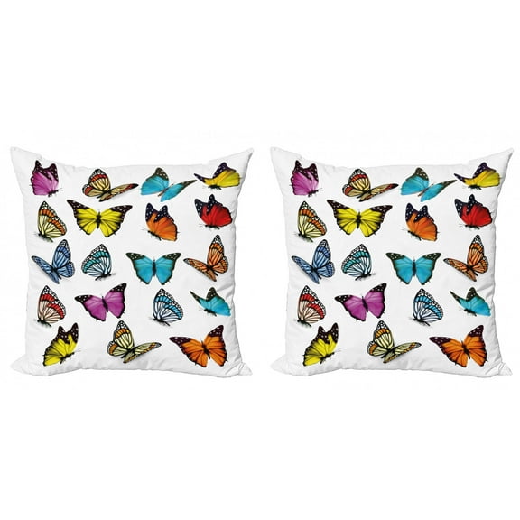 Ambesonne Animal Throw Pillow Cover 2 Pack, Butterflies Composition, 18", Multicolor
