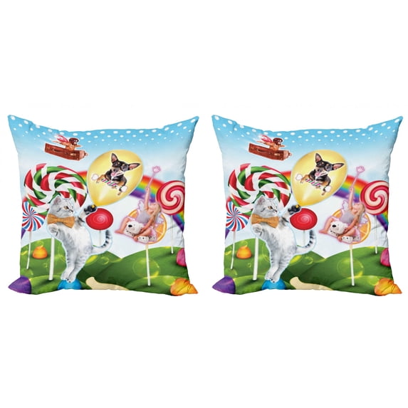 Ambesonne Animal Throw Pillow Cover 2 Pack, Rainbow Candies Animals, 18", Multicolor