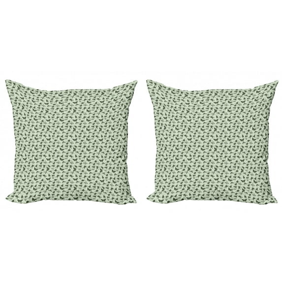 Ambesonne Animal Throw Pillow Cover 2 Pack, Little Bugs Beetles, 20", Sage Green Army Green