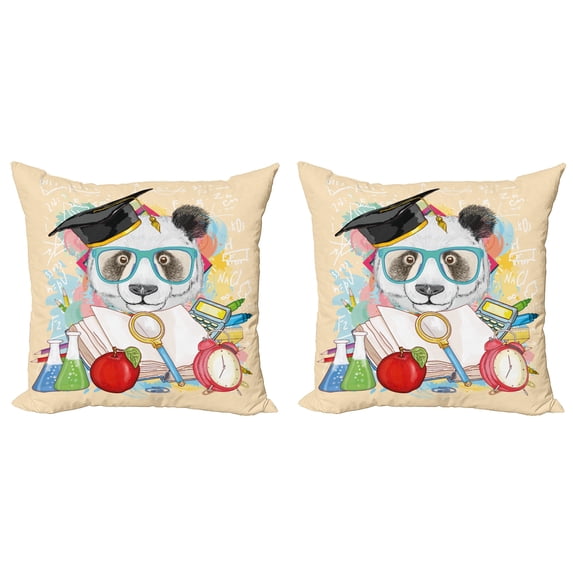 Ambesonne Animal Throw Pillow Cover 2 Pack, Hipster Panda in, 20", Multicolor