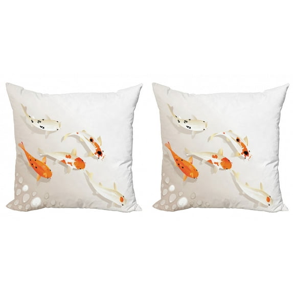 Ambesonne Animal Throw Pillow Cover 2 Pack, Traditional Spotted Koi Fish, 20", Orange Beige
