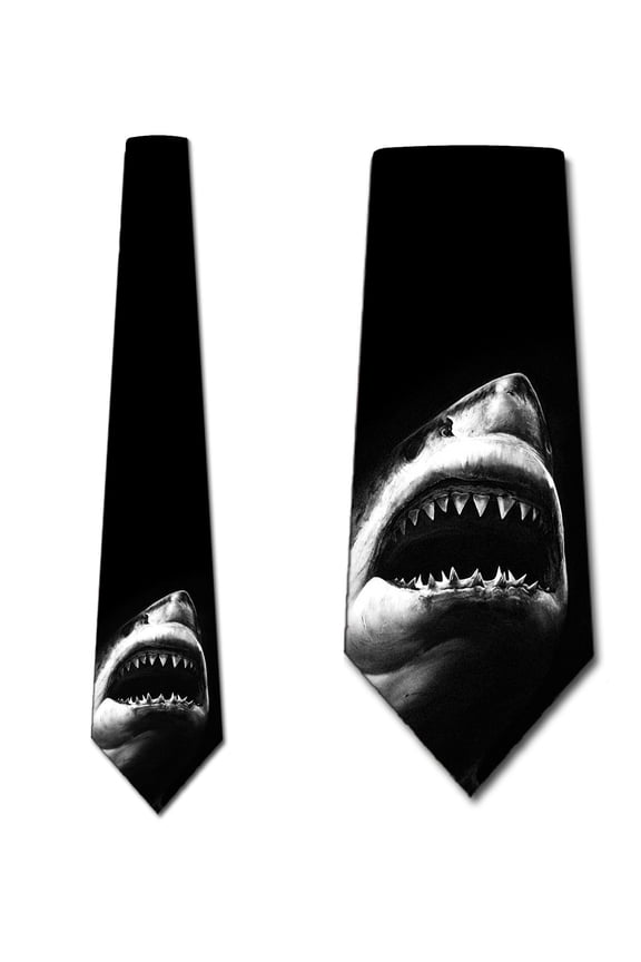 Animal Ties Mens Black and White Shark Necktie by Three Rooker