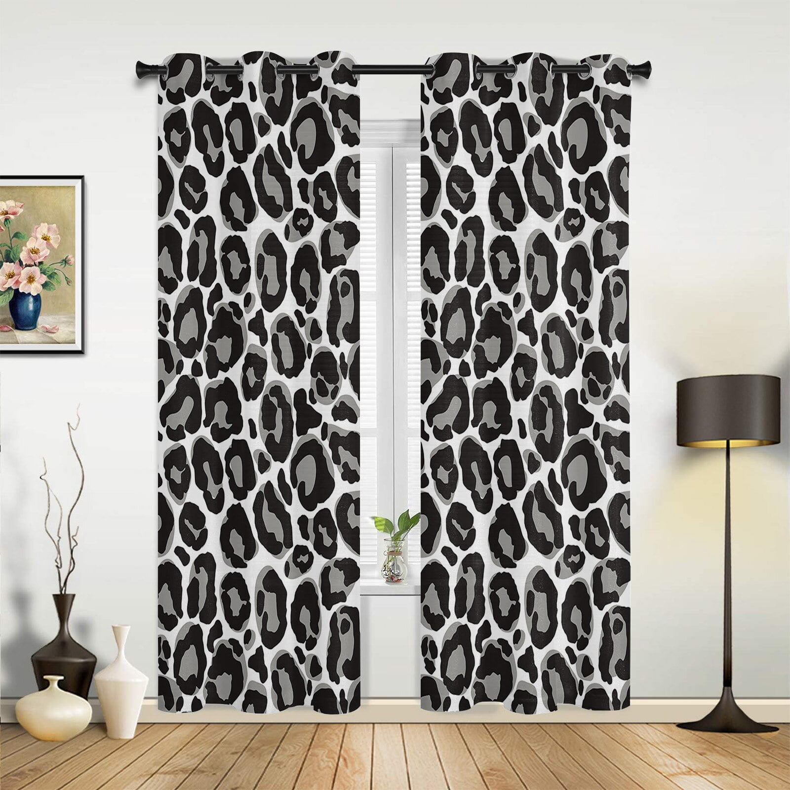 Animal Tiger Skin Black White Window Treatments Curtains Valance Room