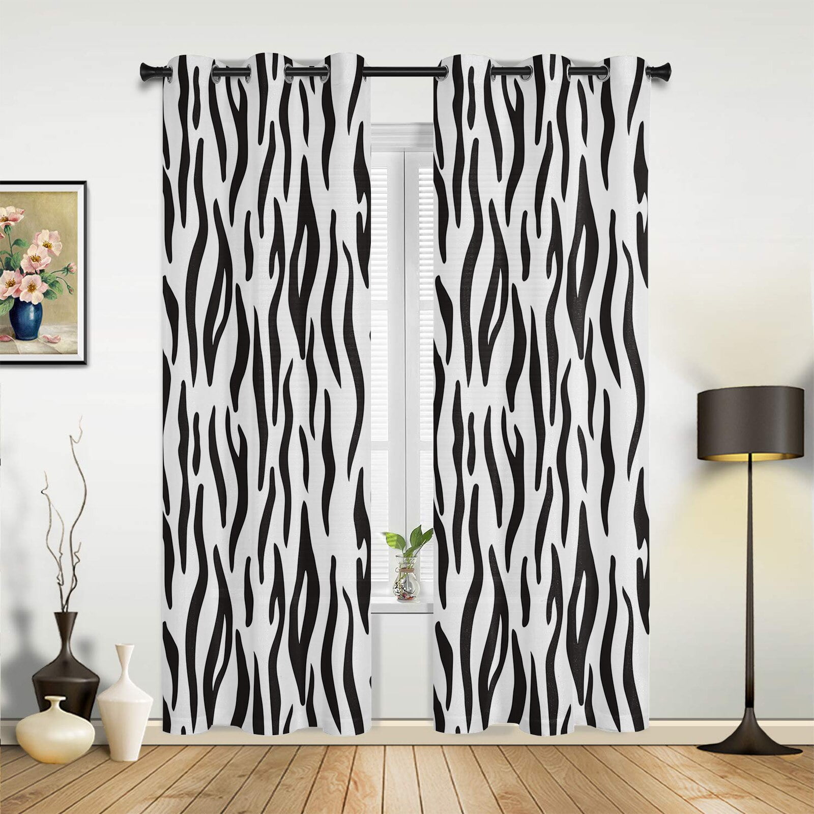 Animal Tiger Skin Black White Window Treatments Curtains Valance Room
