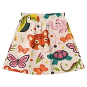 Animal Tigers Butterfly Tortoise Pattern Cotton Skirt Built-in Liner Elastic A-Line Flared Skirt with Pockets