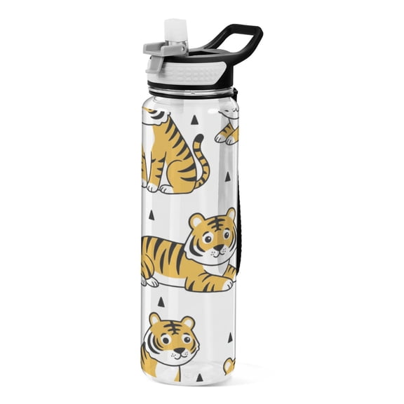 Animal Tigers Triangles Sport Water Bottle Tritan with Straw 1000ml Portable for Outdoor Daily Use