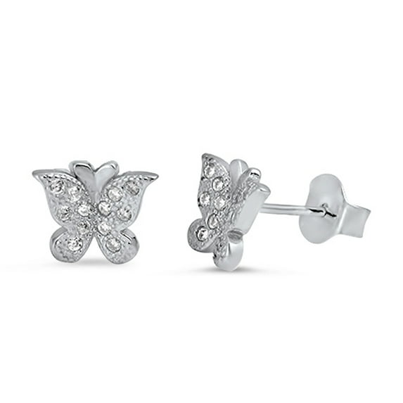 Animal Tiny Studded Butterfly Garden Clear CZ .925 Sterling Silver Earrings Jewelry Female
