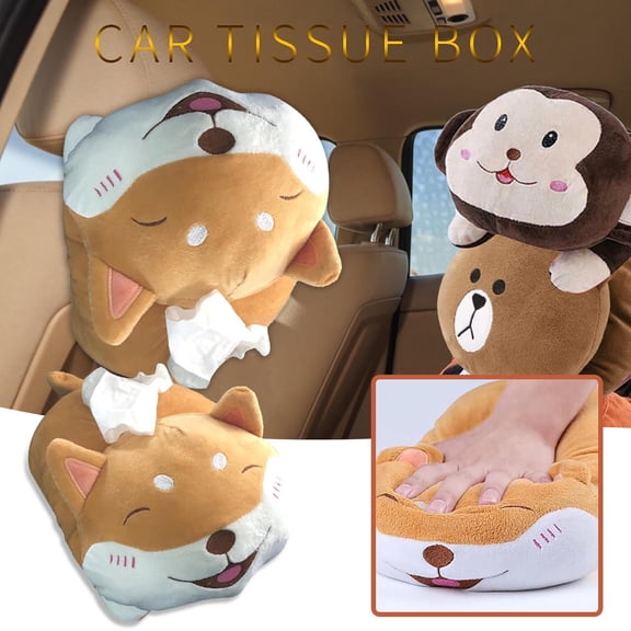 Animal Tissue Box Holder, Plush Dog Cartoon Hanging Napkin Box, Creative Paper Towel Organizer for Car, Home, Office, Bedroom, Bathroom, Kitchen Decor & Gift