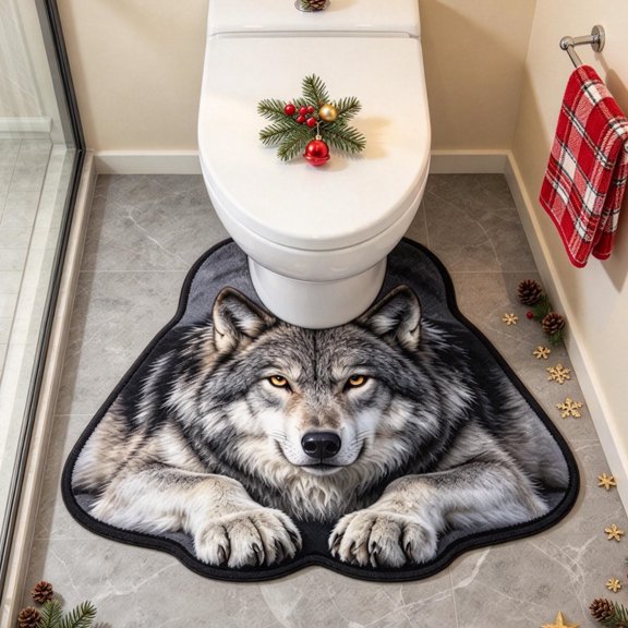Animal Toilet Rug 19.7x23.6", U Shaped Contour Bath Mat Wolf Absorbent Bathroom Floor Mat for Toilet Base Home Bathroom Decor