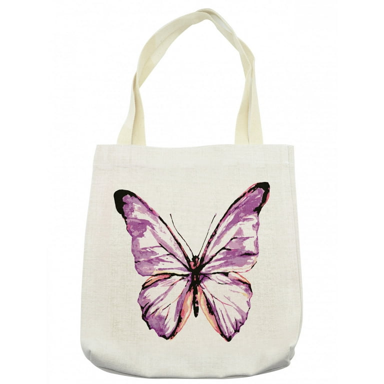 Ambesonne Animal Tote Bag Butterfly Design in Watercolors Wings Moth Vintage Illustration Cloth Linen Reusable Bag for Shopping Books Beach and more 16.5