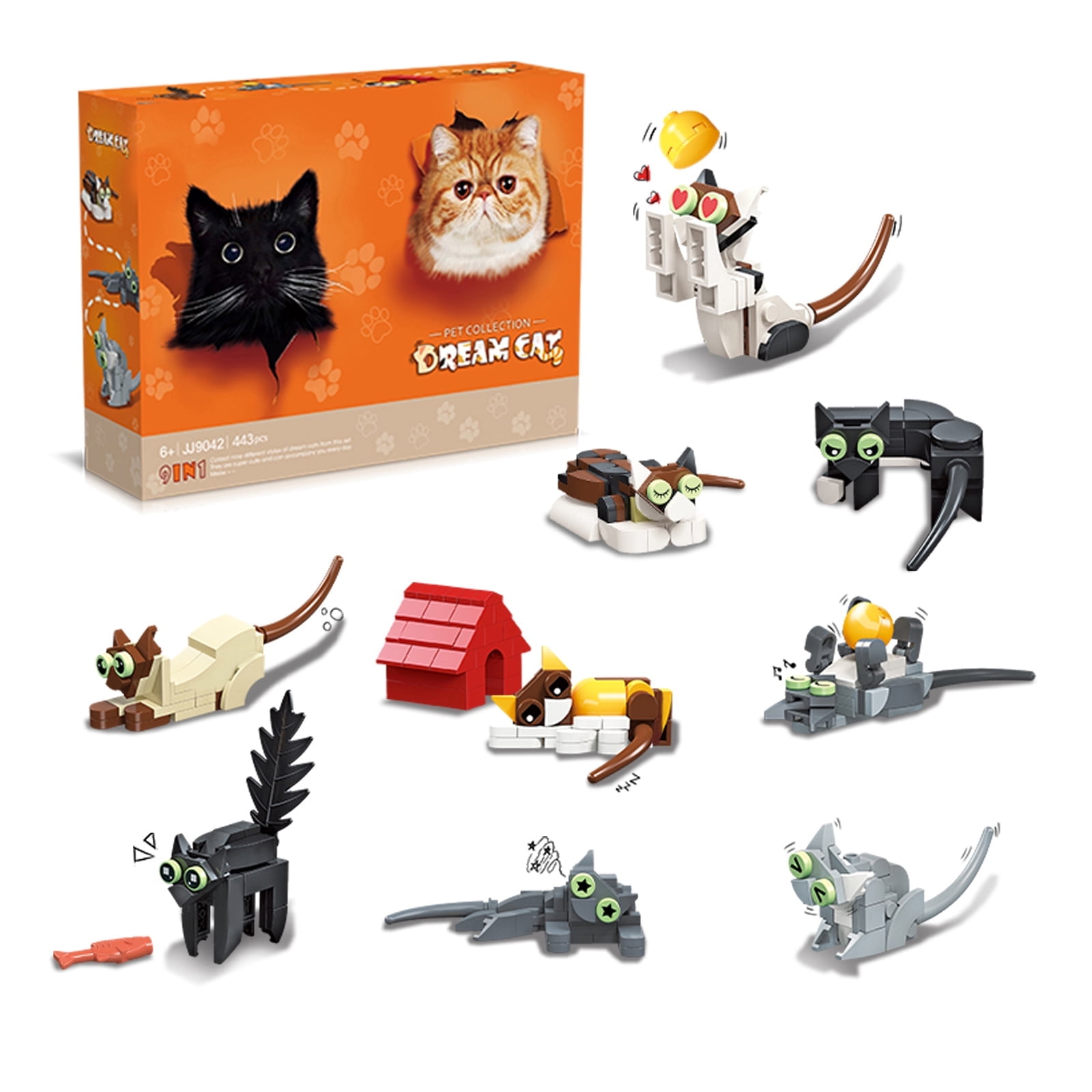 Animal Toys Cats 9 Packs Party Favors for Kids, Animals Building Blocks Sets, Ideal Building Kit Toys, Building Blocks for Christmas Birthday Gifts Crossing age 7 8 9 10 Boy Girl or Adult 443 pcs