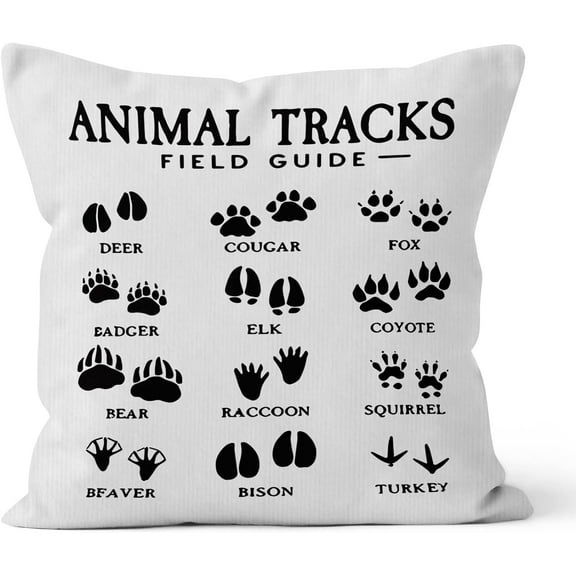 Animal Tracks Field Guide Decorative Pillowcase Throw Pillow Cover, Animal Paw Camper Woodland Theme for Sofa Bed Nursery Room Home Decor 18 x 18 Inch Pillow Case