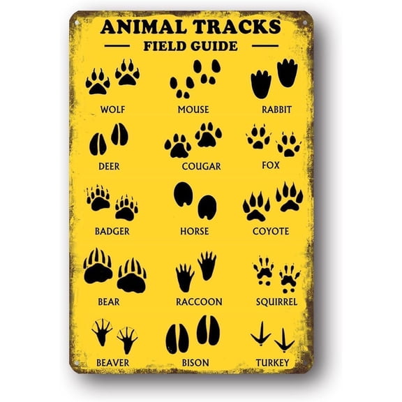 Animal Tracks Field Guide Metal Tin Sign 8x12 Inch Rustic Hunting Forest Cabin Wildlife Room Decor Gift