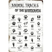 Animal Tracks Field Guide Metal Tin Sign Animal Tracks Wall Decor Country Woodland Theme House Decor Farmhouse Cabin Metal Signs for Baby Boys Home Bathroom Bedroom Rustic Decorations 8X12 Inches