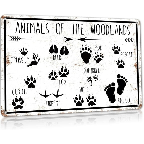 Animal Tracks Field Guide Metal Tin Signs Educational Knowledge Chart Poster Kids Living Room Farmhouse Classroom Wall Decor Gifts 8x12 Inches