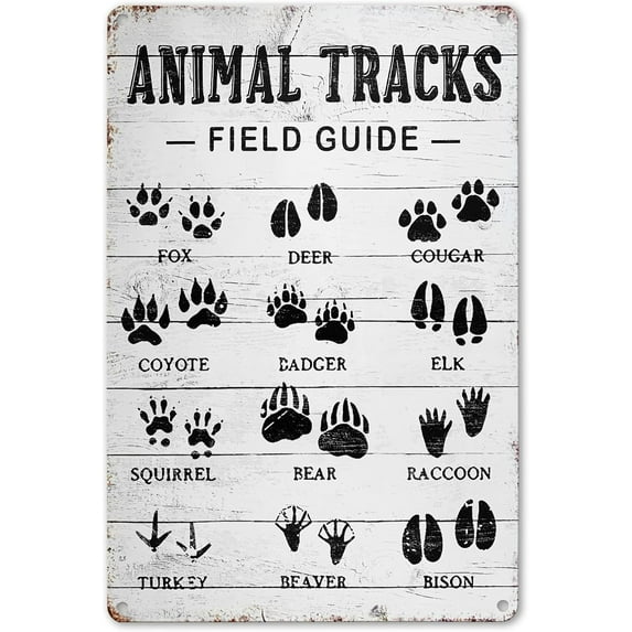 Animal Tracks Field Guide Sign Log Cabin Wall Decor, Forest Hunting Decor, Boy Nursery Decor 8 x 12 Inch (211)
