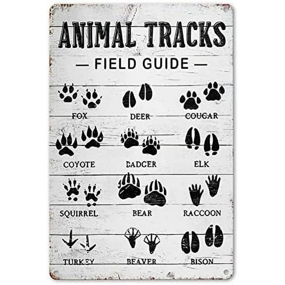 Animal Tracks Field Guide Sign Log Cabin Wall Decor, Forest Hunting Decor, Boy Nursery Decor 8 x 12 Inch