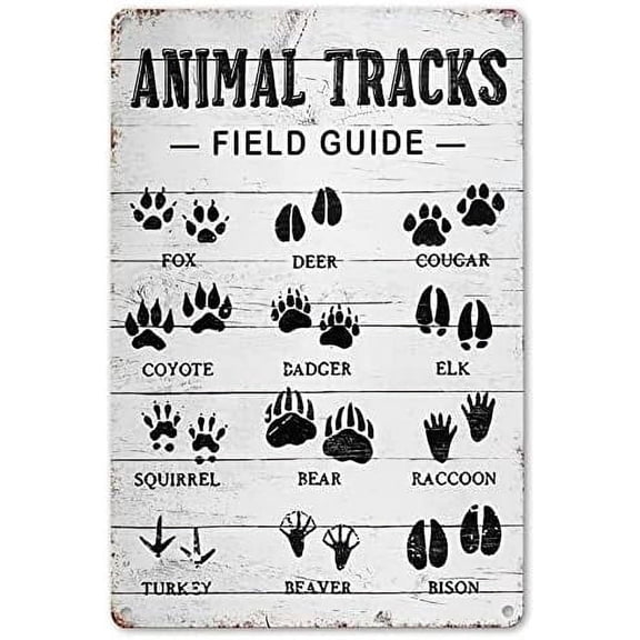 Animal Tracks Field Guide Sign Log Cabin Wall Decor, Forest Hunting Decor, Boy Nursery Decor 8 x 12 Inch