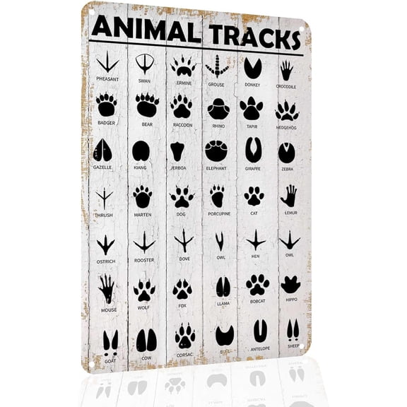 Animal Tracks Metal Sign Funny Hunting Decor Woodland Camping Wall Art for Cabin Farm Home Bedroom 8x12 Inch