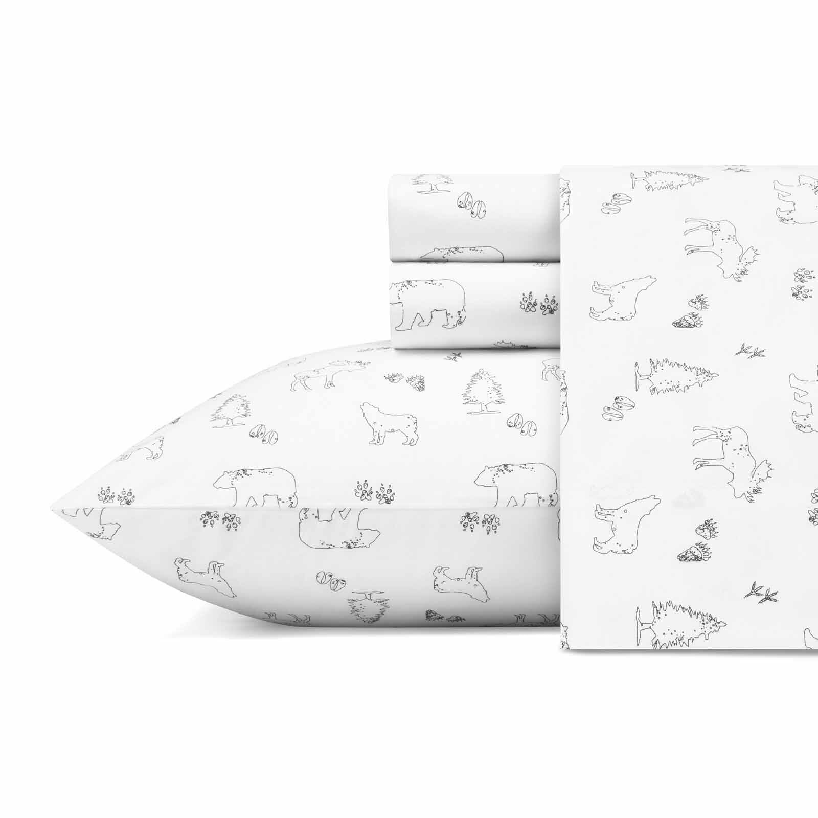 King Gray Cotton Flannel Animal Tracks Sheet Set