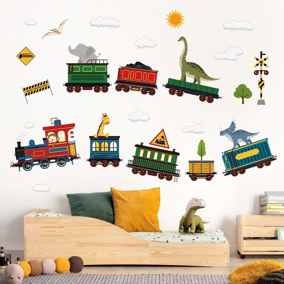 Animal Train Wall Stickers Dinosaur Elephant Giraffe Wall Decals Baby Nursery Children Bedroom Playroom Wall Decor
