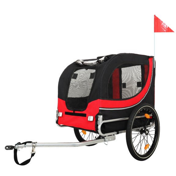 Animal Transport Bike Cart, Large Folding Bike Trailer for Dogs,120LB Capacity All-Terrain Pet Carrier with Durable Steel Frame for Cycling, Jogging, Camping and Outdoor Adventures, Black+Red