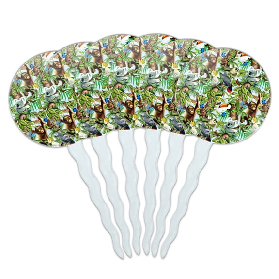 Animal Tree of Life Monkey Koala Toucan Pattern Cupcake Picks Toppers Decoration Set of 6