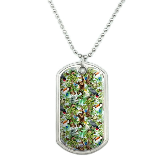 Animal Tree of Life Monkey Koala Toucan Pattern Military Dog Tag Pendant Necklace with Chain