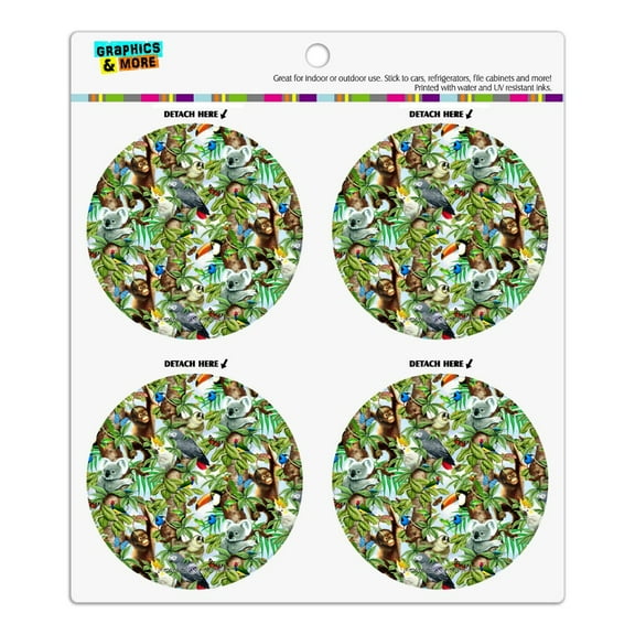 Animal Tree of Life Monkey Koala Toucan Pattern Refrigerator Fridge Locker Vinyl Circle Magnet Set