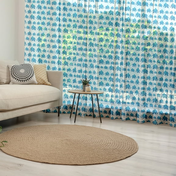 Animal Tulle Curtains with Rod Pocket, Pattern Theme Blue Color Animals Horizontal Pattern, Sheer Drape for Wedding Party 2 Panels, 7 Sizes, Blue White, by Ambesonne