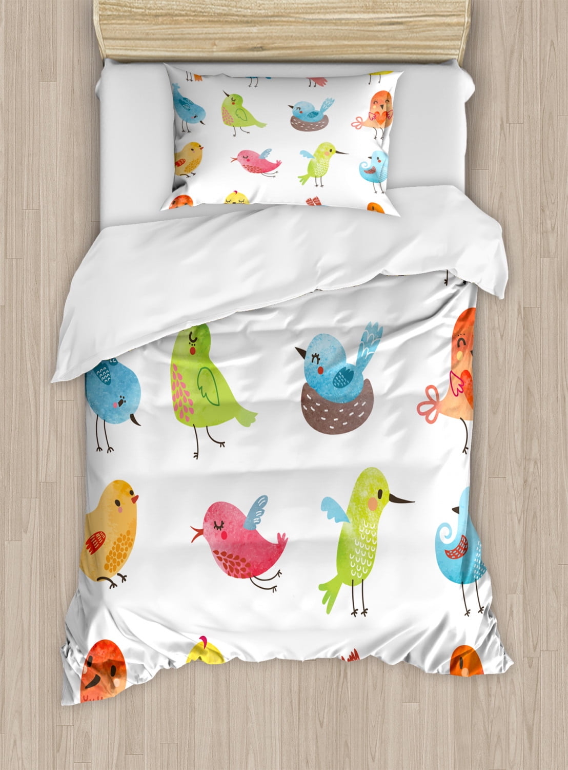 Colorful Cute Birds Twin Microfiber Duvet Cover Set