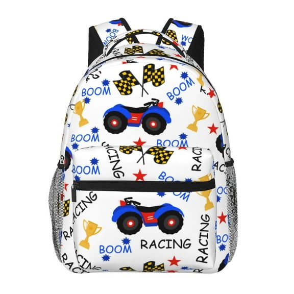 Motor Racing Kids School Canvas Backpack For Boys Girls15.7 in Flag Stars Student Rucksack Book Laptop Bag For Elementary Junior High School College HikingMochila Para Nios Age 5-17
