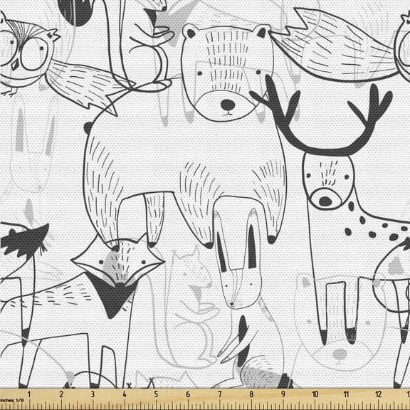 Ambesonne Animal Fabric by the Yard Upholstery, Minimalist Northern Forest, 1 Yard, White Dark Taupe