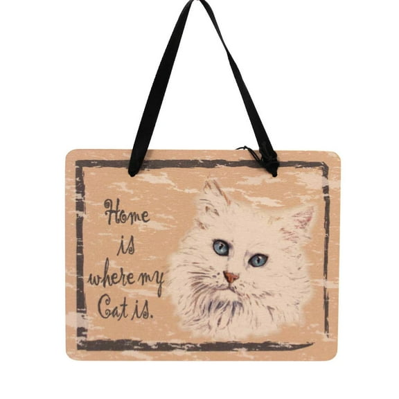 This Little Piggy 3.50In White Cat Plaque, Wood, Feline Ornament Gp107