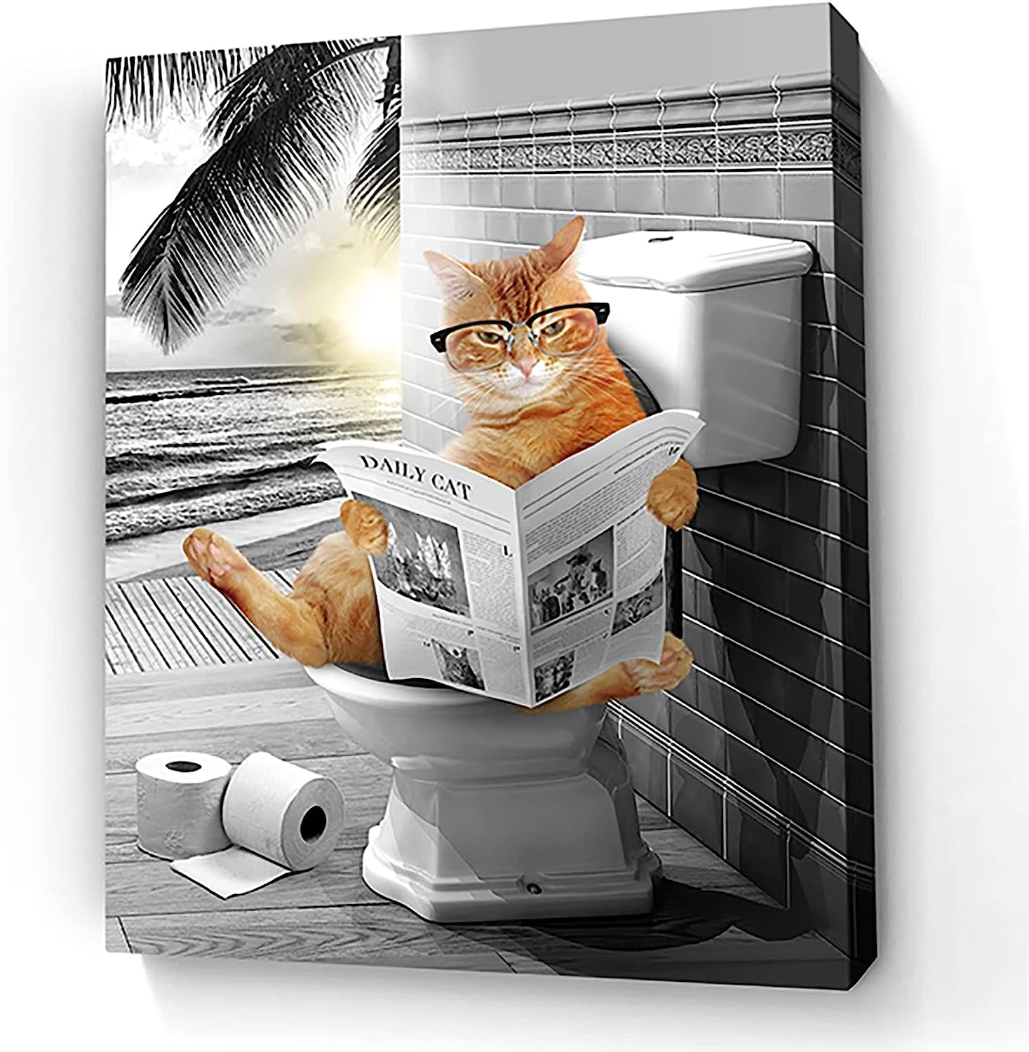 Animal Wall Art 12x16inch Cat Bathroom Wall Decor Morden Black And