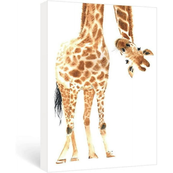 Animal Wall Art Cute Giraffe Canvas Prints Yellow Artwork Pictures for Nursery Room Ready to Hang Girls and Boys Baby Gifts,12x16 inch