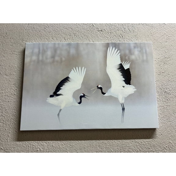 Animal Wall Art, Dancing Cranes Canvas, Wild Animal Wall Decor, Dancing Cranes, Dancing Birds Wall Decor, Wildlife Animal Printed, Canvas Wall Decor - 3P-Black Framed