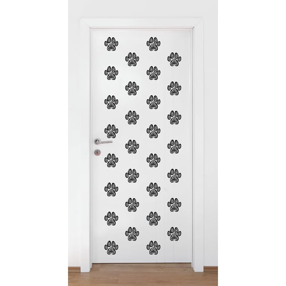 Animal Wall Decal Abstract Black and White Paw Prints with Bones and Cute Face Bedroom Wall Decal for Children Dog Cute Themed Room Décor - Size: 18 In x 15 In