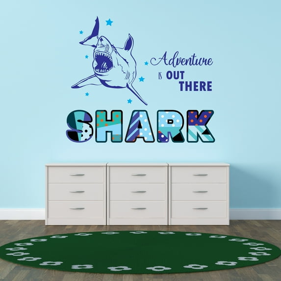 Animal Wall Decals for Boy's Bedroom - Angry Shark with Wide Mouth Open Wall Sticker Decal With Easy Installation Instructions Kid's Bedroom Décor Wall Sticker - Size: 30 In x 24 In