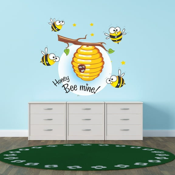 Animal Wall Decals for Boy's Bedroom - Honey Bee's Flying around Beehive Wall Sticker Decal With Easy Installation Instructions Kid's Bedroom Decal Wall Sticker - Size: 20 In x 18 In