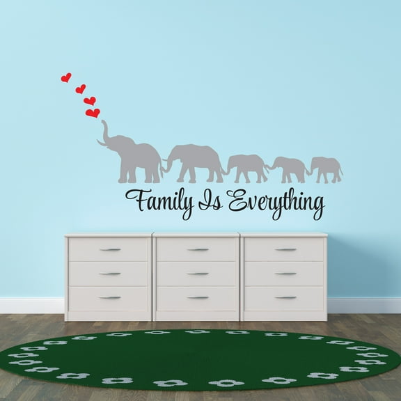 Animal Wall Decals for Boy's Bedroom - Loving Parents Elephant with Babies Silhouette Wall Sticker Decal With Easy Installation Instructions Kid's Bedroom Décor Wall Sticker - Size: 10 In x 5 In