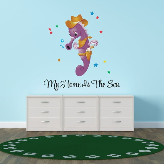 Animal Wall Decals for Boy's Bedroom - Purple Seahorse Cowboy Wall Sticker Decal With Easy Installation Instructions Kid's Bedroom Décor Wall Sticker - Size: 40 In x 40 In