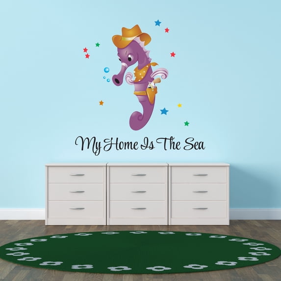 Animal Wall Decals for Boy's Bedroom - Purple Seahorse Cowboy Wall Sticker Decal With Easy Installation Instructions Kid's Bedroom Decal Wall Sticker - Size: 30 In x 30 In